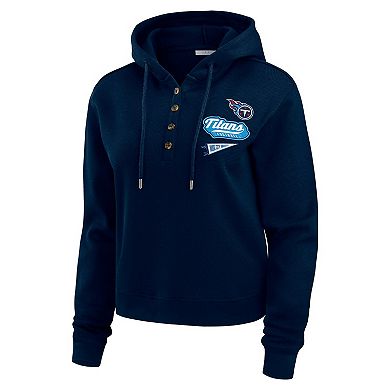 Women's WEAR by Erin Andrews Navy Tennessee Titans Plus Size Waffle Hoodie Pullover Top