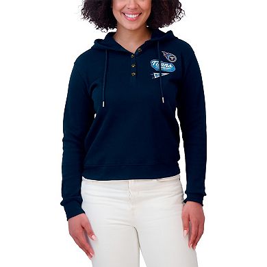 Women's WEAR by Erin Andrews Navy Tennessee Titans Plus Size Waffle Hoodie Pullover Top