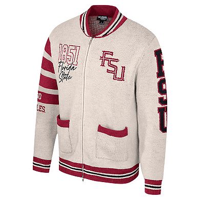 Women's Colosseum Cream Florida State Seminoles Jacquard Full-Zip Sweater