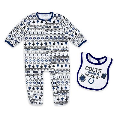 Newborn & Infant WEAR by Erin Andrews Indianapolis Colts Allover Print Full-Zip Sleeper & Bib Set