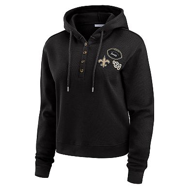 Women's WEAR by Erin Andrews Black New Orleans Saints Plus Size Waffle Hoodie Pullover Top