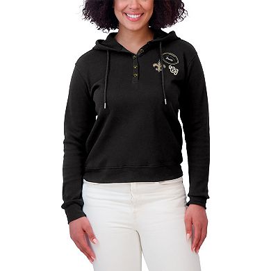 Women's WEAR by Erin Andrews Black New Orleans Saints Plus Size Waffle Hoodie Pullover Top