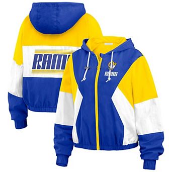 Women's WEAR by Erin Andrews Royal Los Angeles Rams Color Block Full-Zip Windbreaker Jacket