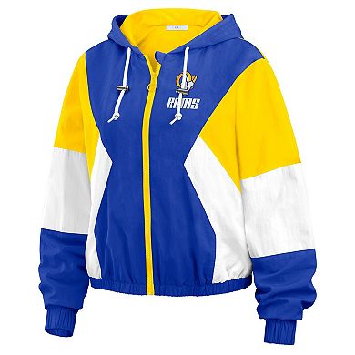 Women's WEAR by Erin Andrews Royal Los Angeles Rams Color Block Full-Zip Windbreaker Jacket