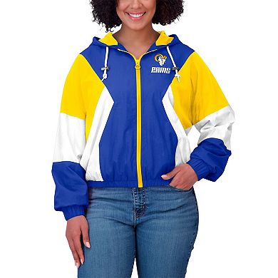 Women's WEAR by Erin Andrews Royal Los Angeles Rams Color Block Full-Zip Windbreaker Jacket