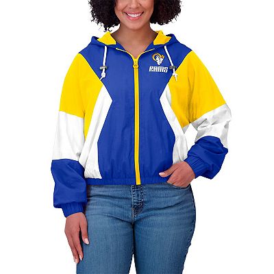 Women s WEAR by Erin Andrews Royal Los Angeles Rams Color Block Full Zip Windbreaker Jacket