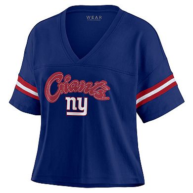 Women's WEAR by Erin Andrews Royal/White New York Giants Plus Size Color Block Boxy T-Shirt