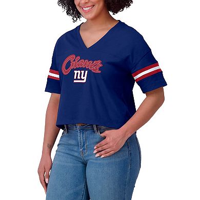 Women's WEAR by Erin Andrews Royal/White New York Giants Plus Size Color Block Boxy T-Shirt
