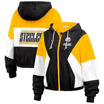Women's WEAR by Erin Andrews Black Pittsburgh Steelers Color Block Full-Zip Windbreaker Jacket