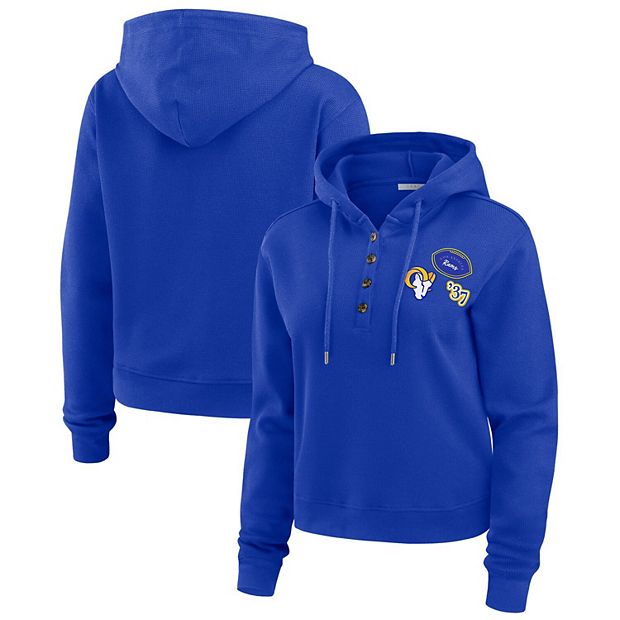 Women s WEAR by Erin Andrews Royal Los Angeles Rams Waffle Hoodie Pullover Top