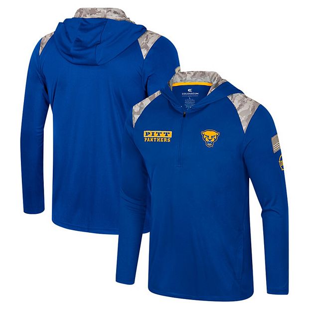 Men s Colosseum Royal Pitt Panthers OHT Military Appreciation Quarter Zip Hoodie Jacket