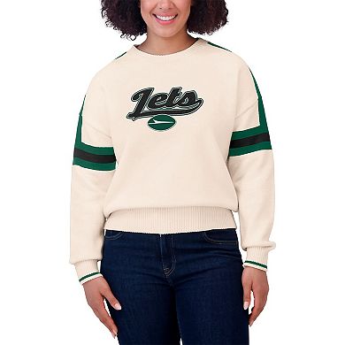 Women's WEAR by Erin Andrews Cream New York Jets Stripe Pullover Sweater