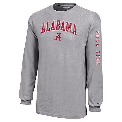 Youth Champion Gray Alabama Crimson Tide Distressed Arch Over Logo Long Sleeve T-Shirt