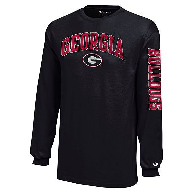Youth Champion Black Georgia Bulldogs Distressed Arch Over Logo Long Sleeve T-Shirt
