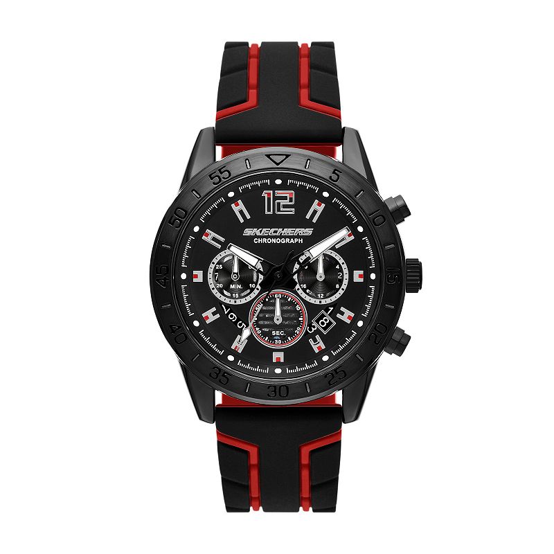 Skechers® Men's Kornblum Black/Red Silicone Chronograph Watch, Size: Large, Black Red