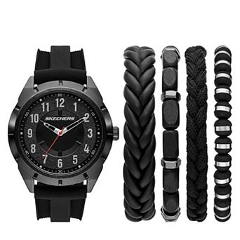 Skechers® Men's 5 pc Black Silicone Watch & Bracelet Set