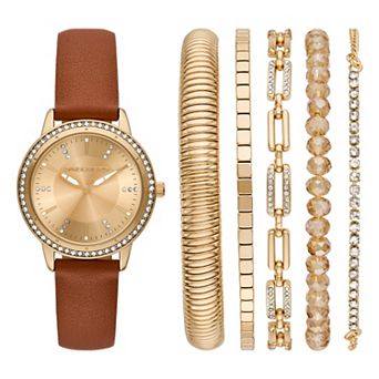 Skechers® Women's 6 pc Light Brown Watch & Gold Tone Bracelet Set