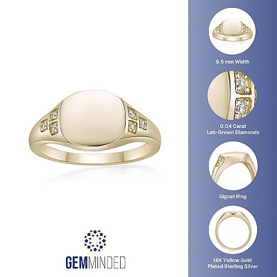 Gemminded 18k Gold Over Silver Lab-Grown Diamond Accent Signet Ring