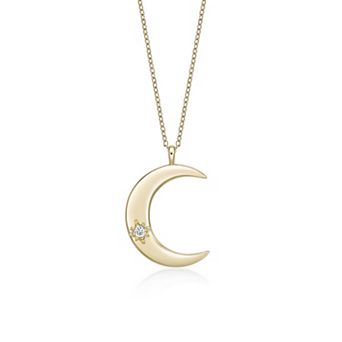 Gemminded Sterling Silver Lab-Grown Diamond Accent Moon Pendant Necklace