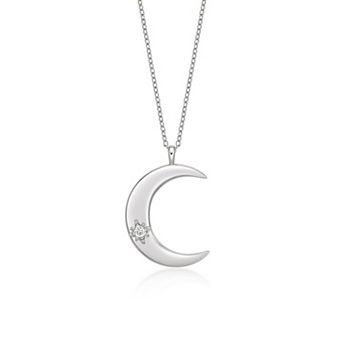Gemminded Sterling Silver Lab-Grown Diamond Accent Moon Pendant Necklace