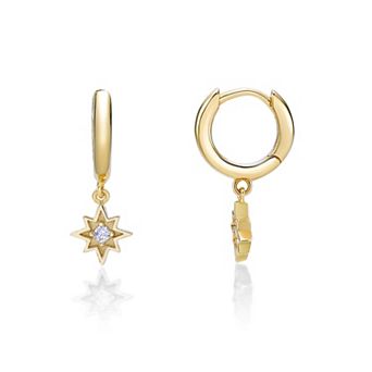 Gemminded 18k Gold Over Silver Lab-Grown Diamond Accent Hoop Drop Star Earrings
