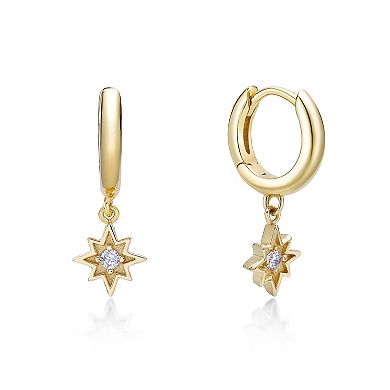 Gemminded 18k Gold Over Silver Lab-Grown Diamond Accent Hoop Drop Star Earrings