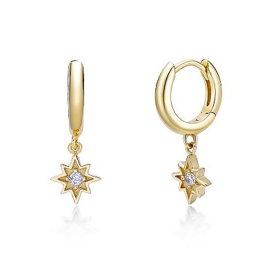 Gemminded 18k Gold Over Silver Lab-Grown Diamond Accent Hoop Drop Star Earrings