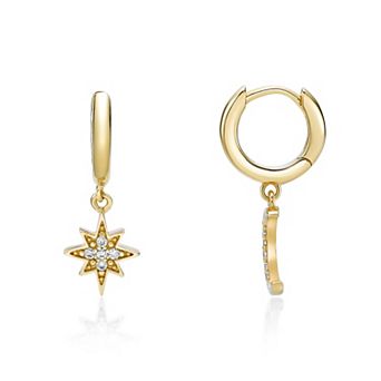 Gemminded 18k Gold Over Silver 1/10 ct T.W. Lab-Grown Diamond Mismatch Star & Moon Drop Earrings