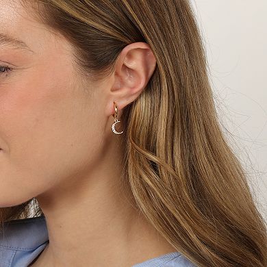 Gemminded 18k Gold Over Silver 1/10ct. T.W. Lab-Grown Diamond Mismatch Star & Moon Drop Earrings