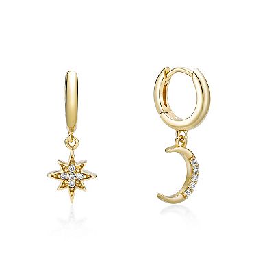 Gemminded 18k Gold Over Silver 1/10ct. T.W. Lab-Grown Diamond Mismatch Star & Moon Drop Earrings