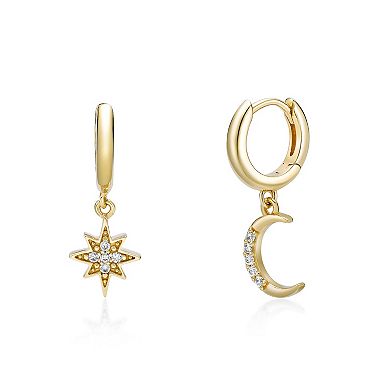 Gemminded 18k Gold Over Silver 1/10ct. T.W. Lab-Grown Diamond Mismatch Star & Moon Drop Earrings