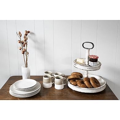 Storied Home Distressed Wood 2-Tier Tray with Metal Handle