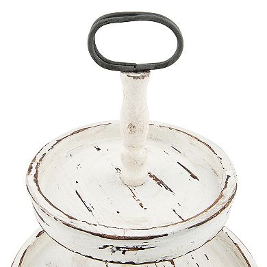 Storied Home Distressed Wood 2-Tier Tray with Metal Handle