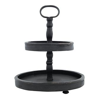 Storied Home Distressed Wood 2 tier Tray with Metal Handle