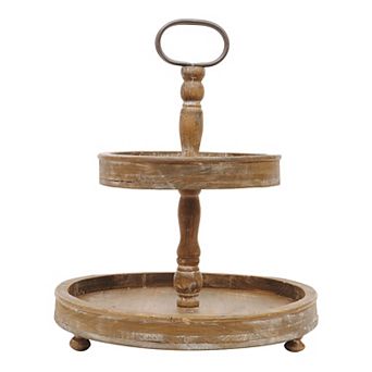 Storied Home Distressed Wood 2 tier Tray with Metal Handle