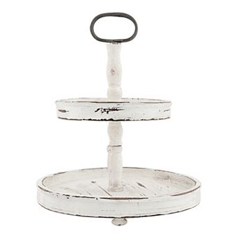 Storied Home Distressed Wood 2 tier Tray with Metal Handle