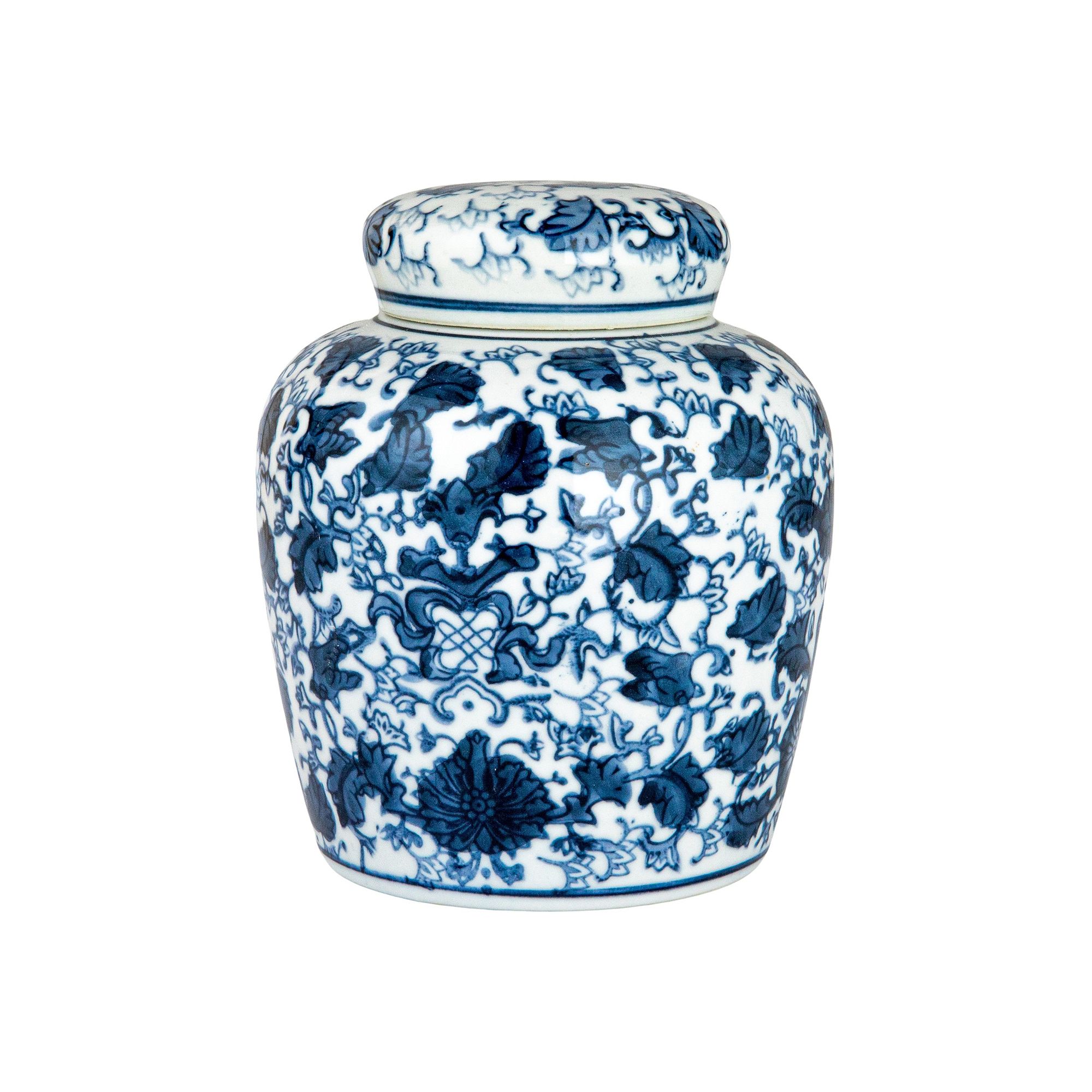 Storied Home Blue & White Floral Ginger Jar & Lid