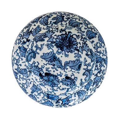 Storied Home Blue & White Floral Ginger Jar & Lid