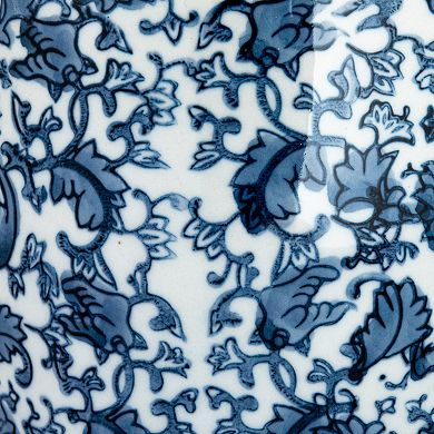 Storied Home Blue & White Floral Ginger Jar & Lid