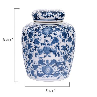 Storied Home Blue & White Floral Ginger Jar & Lid