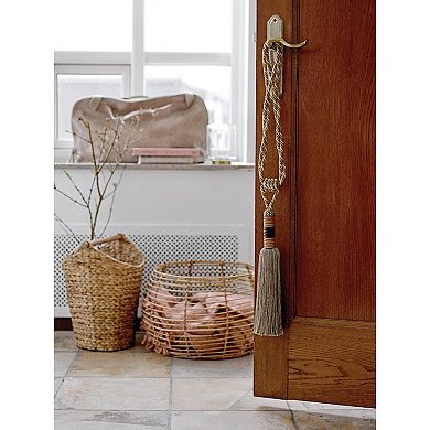Storied Home Bankuan Braided Oval Toilet Paper Basket with Wood Bar