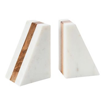 Storied Home Marble & Wood Geometric Bookends 2 pc Set