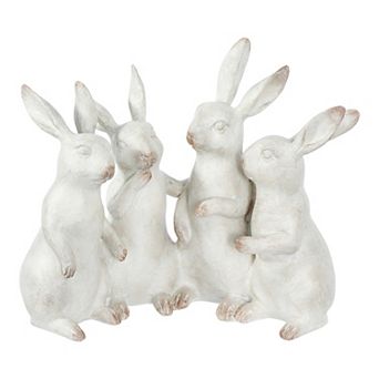 Storied Home Whitewashed Polyresin Bunny Rabbit Quartet