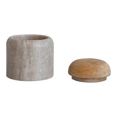 Storied Home Modern Marble Canister with Wood Lid