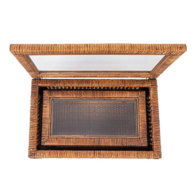 Storied Home 2-Piece Woven Rattan & Wood Display Boxes with Glass Top