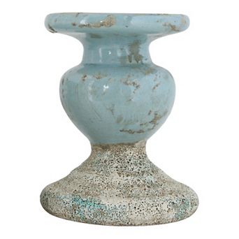 Storied Home Distressed Round Terracotta Pillar Candleholder