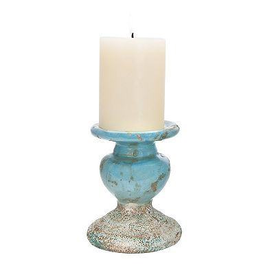 Storied Home Distressed Round Terracotta Pillar Candleholder