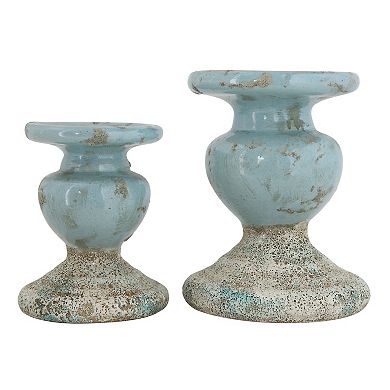 Storied Home Distressed Round Terracotta Pillar Candleholder