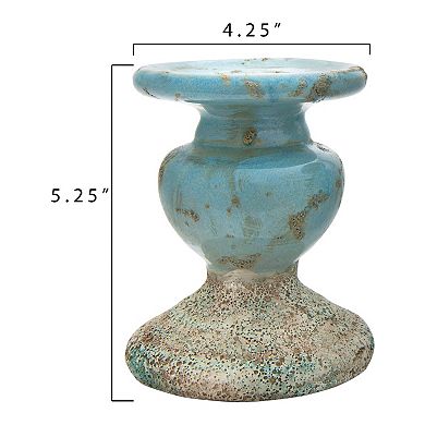 Storied Home Distressed Round Terracotta Pillar Candleholder