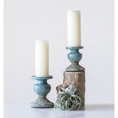 Storied Home Distressed Round Terracotta Pillar Candleholder